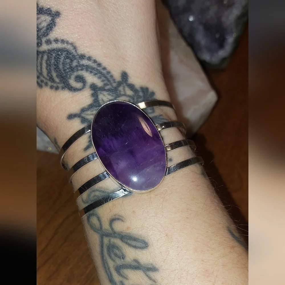 Huge Amethyst Adjustable Bangle Bracelet